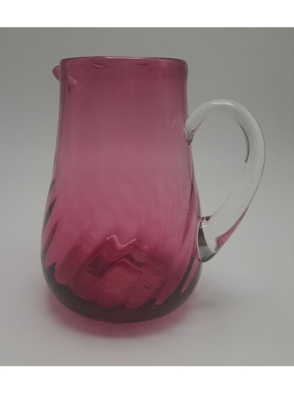 Hand Blown Pilgrim Cranberry Glass Pitcher Applied Clear Handle